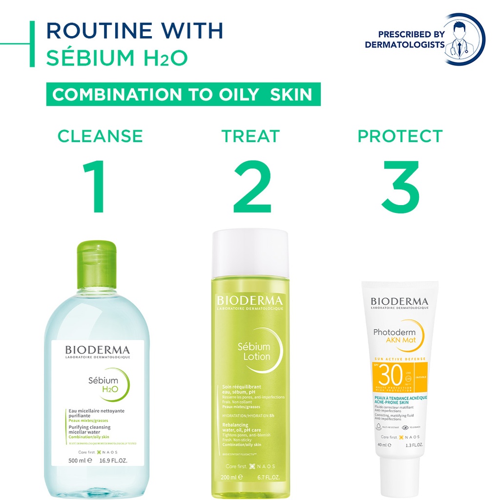 Bioderma Sebium H2O Purifying Micellar Water (Facial Non-Rinse Cleanser for Oily, Acne-Prone Skin)